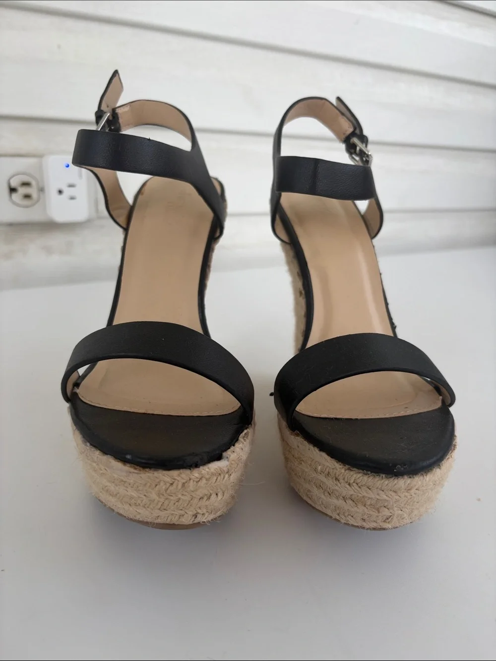 Charlotte Russe Black Espadrille Wedge Sandals Size 8 Ankle Strap Platform